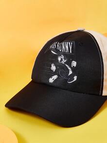 LOONEY TUNES X SHEIN Classic Cartoon Rabbit Print Contrast Color Baseball Cap - Black and White - View 2