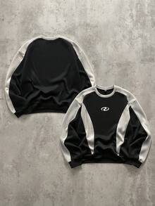 Manfinity EMRG 男士拼接印花套头衫，运动户外男士印花卫衣 - 黑色 - 查看 3