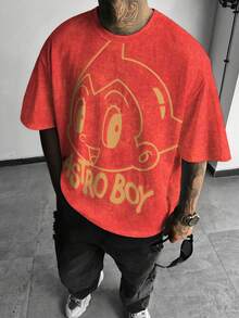 Astro Boy X SHEIN Camiseta de manga corta de cuello redondo con gráfico de letra y figura de dibujos animados para hombre - Blanco - Ver 6