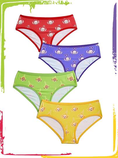 Teletubbies X ROMWE 4 Stücke bequeme, lustige Cartoon-Muster Slips