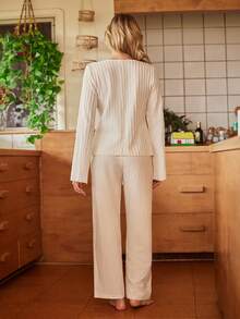 Lullawish Women's Solid Color Long Sleeve Front Tie Pajama Top - Apricot - View 2