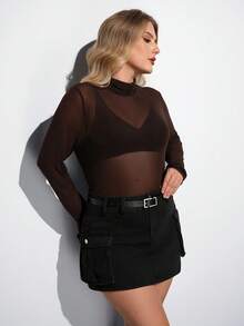 Maija Plus Flap Pocket Denim Skirt - Black - View 4