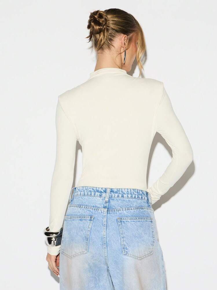 KIZN High Neck Bodysuit With Shoulder Pads