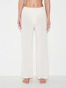 KIZN Women Relaxed Fit High Rise Wide Leg Palazzo Flare Trousers Casual Loose Full Length Pants With Plain Hem Detail - Apricot - View 1