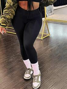 Slaydiva 2件套女士高腰纯色紧身打底裤，适合秋夏季 - 彩色 - 查看 5