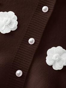 Franclia Áo khoác len cardigan viền bèo nhún họa tiết hoa thu đông dành cho nữ - Cà phê nâu - Xem 8