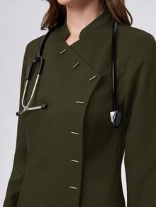 Scrubzie 两件套防皱翻领长袖女式工作服套装（上衣和裤子） - 軍綠色 - 查看 4