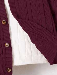 1件男童休闲可爱日常舒适宽松卡其色罗纹边连帽开衫，适合外出、上学、日常聚会、秋冬季穿着。 - 酒紅色 - 查看 6