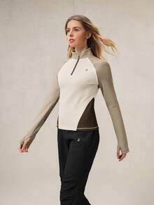 OutZeal 女士冬季保暖户外长袖T恤，适合徒步露营，保暖内衬，前半拉链，立领设计，带拇指孔 - 彩色 - 查看 8