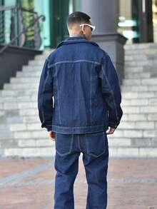 Devon Thys Men's Fashionable Casual Grunge Goth Y2K Style Slim Fit Straight Leg Jeans, Versatile Street Wear - Dark Wash - View 3