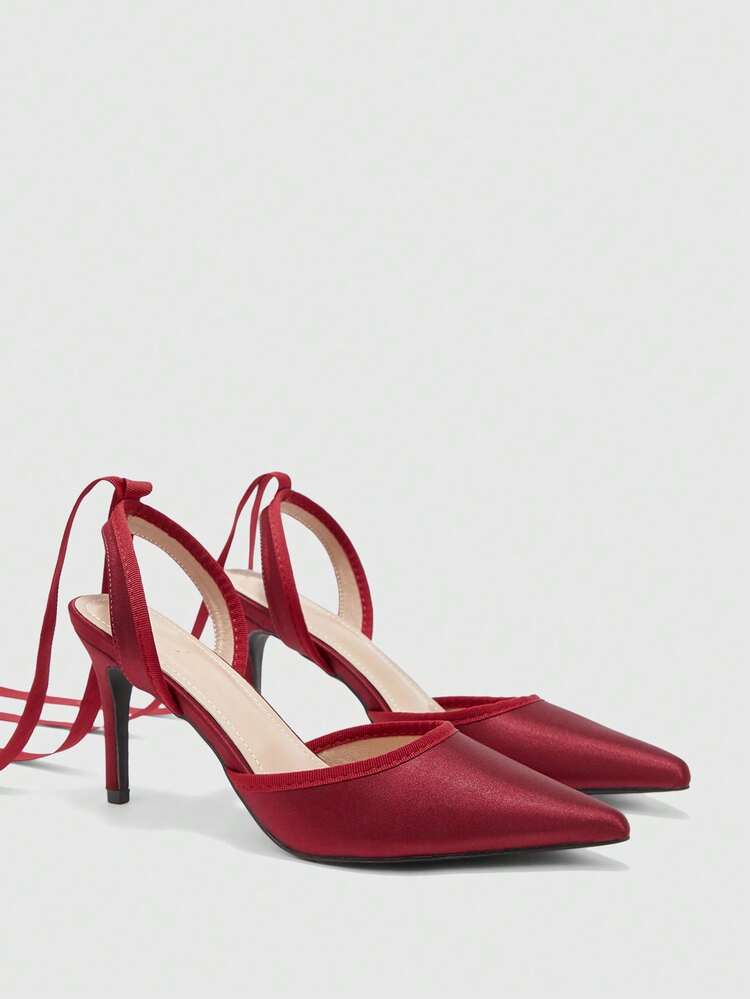 CUCCOO SZL Women's Elegant Pointed Toe Lace-Up Pumps, Suitable For Commuting For Christmas