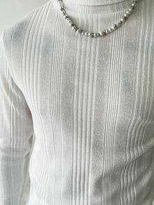 Manfinity Homme 男士白色高领保暖修身T恤，采用纹理弹力面料，更贴合身形，适合所有人穿着，经典必备单品。冬季男士长袖上衣 - 白色 - 查看 6