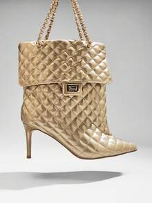 SHUZIA 设计师灵感女士魅力性感尖头细高跟绗缝包式短靴 - 金色 - 查看 7