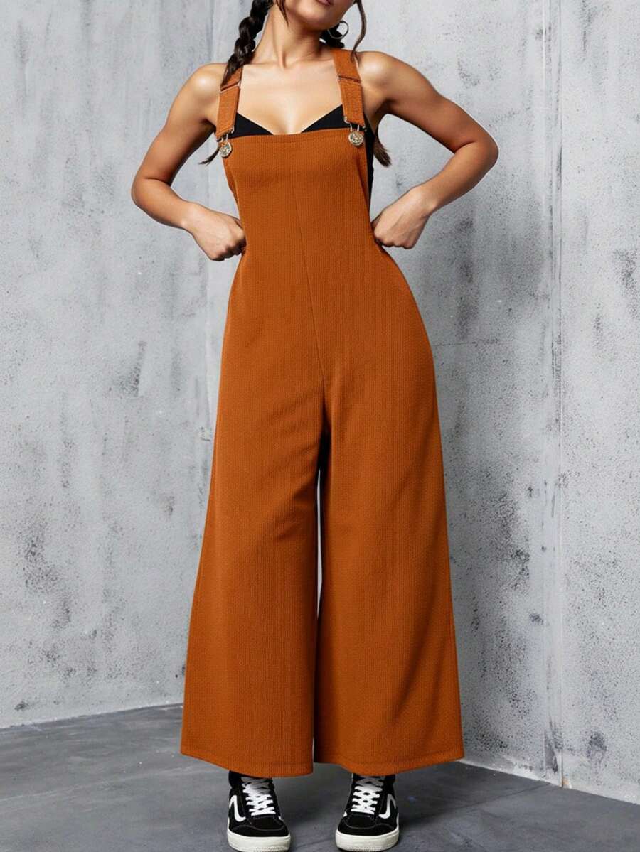 Overall mujer dama casual vintage holgado comodo pana bolsillos costados relajado versatil juvenil streetwear urbano moderno tirantes ajustables corte ancho - Naranja - Ver 1