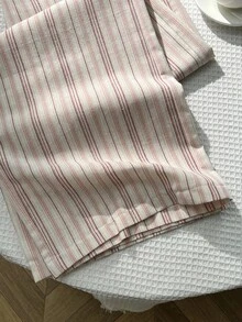 Elamini 女士条纹休闲宽松设计裤，日常穿着，学院风 - 粉色 - 查看 4