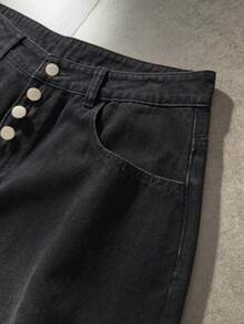 ROMWE MEN Street Life Men's Casual Washed Curved Denim Shorts - Black - View 3