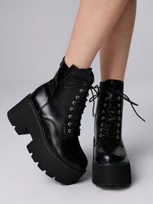 ROMWE 女士PU皮革系带踝靴