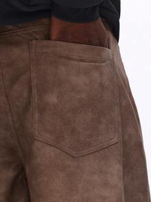 SUMWON 阔腿麂皮裤 高腰宽松休闲裤 秋冬时尚单品 舒适宽松裤 - 卡其色 - 查看 7