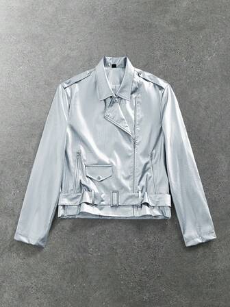 Street Life Men's Solid Color Minimalist Everyday Long Sleeve Metal Jacket