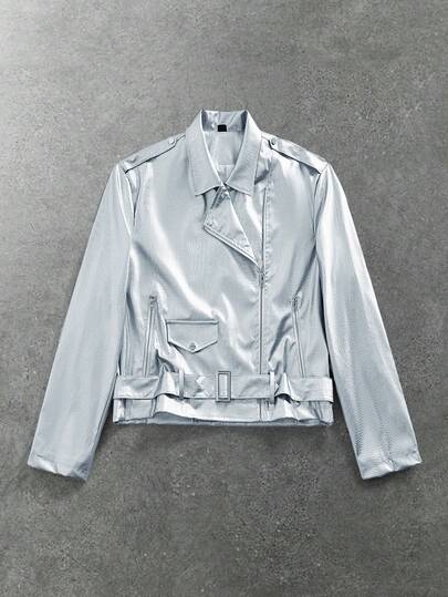 Street Life Men's Solid Color Minimalist Everyday Long Sleeve Metal Jacket