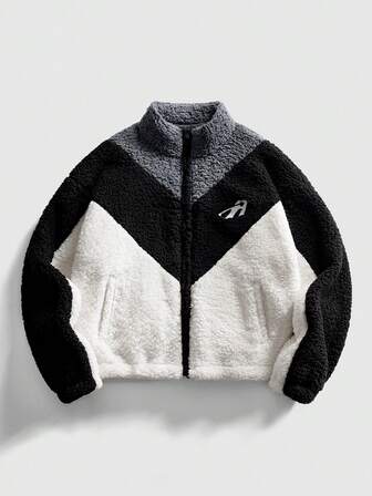 Street Life Men's Fluffy Fabric Patchwork Loose Fit Jacket