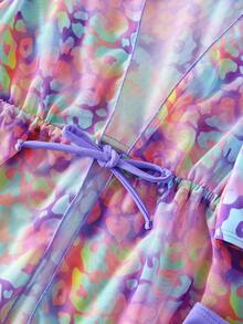 少女三件套泳衣，可爱豹纹印花，时尚休闲优雅泳装，适合游泳、度假、夏季保暖，圣诞节、新年、情人节等节日穿着。女童沙滩套装，三件套泳衣，青少年泳装，三件套女童泳衣套装，女童热带风情泳装套装 - 彩色 - 查看 4