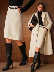 MOTF PREMIUM WOMEN'S AUTUMN/WINTER WOOL BLEND SIMPLE STRUCTURED DESIGN THICK TWEED SKIRT - Beige - View 1