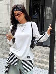 SHEIN EZwear Summer Solid Bow Decorated Cropped Slim Fit T-Shirt - White - View 5