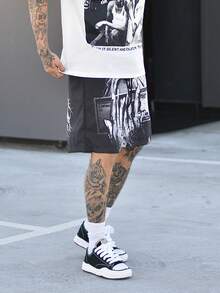 Devon Thys Quần short nam thời trang, nhẹ, phong cách Mỹ, có họa tiết tờ đô la ở mặt trước và mặt sau, đa năng cho mùa hè - màu đen - Xem 6