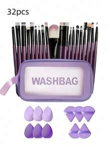 Zestaw pędzli do makijażu 3/18/25/32 szt. Wodoodporna kosmetyczka, opaska na głowę, gąbki, puszek do pudru dla kobiet, profesjonalny zestaw do makijażu, podróż, do użytku domowego, prezent świąteczny, urodzinowy, przybory kosmetyczne, akcesoria kosmetyczne - Fioletowy - Zobacz 17