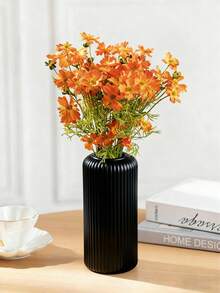 1个陶瓷外观塑料复合花瓶，不易碎，高7.8英寸，简约桌面花瓶，可插干花，适用于蒲苇草装饰和人造花，波西米亚风格，适合婚礼宴会餐桌装饰、家居装饰、花瓶、中心摆件、餐桌装饰、秋季装饰 - 黑色 - 查看 5