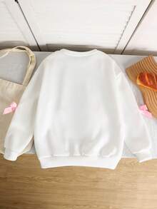 Sweat-shirt ample à col rond tout-aller pour préadolescentes, en blanc unicolore avec décoration de nœud, convient pour les sorties et la rentrée des classes, automne/hiver - Blanc - Voir 2