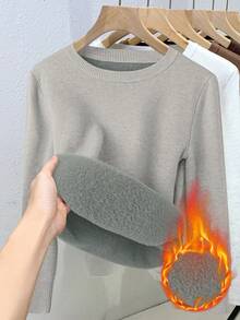 Franclia 女士修身圆领保暖长袖毛衣 - 淺灰色 - 查看 3