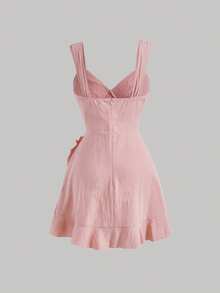 SHEIN MOD Solid Ruffle Hem Cami Dress - Baby Pink - View 2