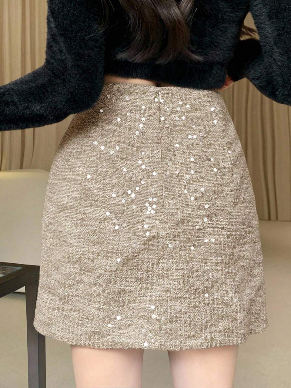 Elegant Sequin Decorated Skirt, Suitable For New Year, Christmas, Wedding, Party, Fashion Design, Spring/Summer/Winter Y2k