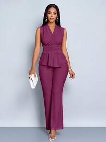 SOLERSUN Elegant Workwear Waist-Cinching Suit - Purple - View 5