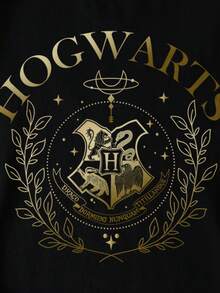 HARRY POTTER X SHEIN 大码字母与标志图案圆领短袖T恤 - 黑色 - 查看 3