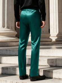Manfinity AFTRDRK Manfinity Men's Formal Suit Pants, Green High-Quality Versatile Straight-Leg Suit Trousers Men Green Pants
