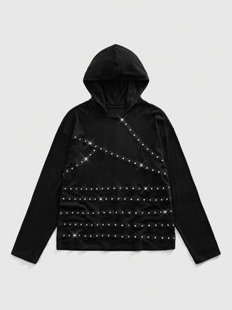 Street Life Sudadera con capucha de corte slim con decoración de remaches, estilo distópico para hombre