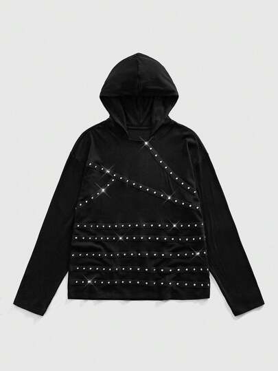 Street Life Felpa con cappuccio slim fit da uomo con decorazione a rivetti, stile distopico