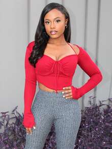 Steph T Casual Home Elastic Waist Ribbed Fluffy Ankles Slit Flared Pants, Navy Blue - Dark Grey - View 3