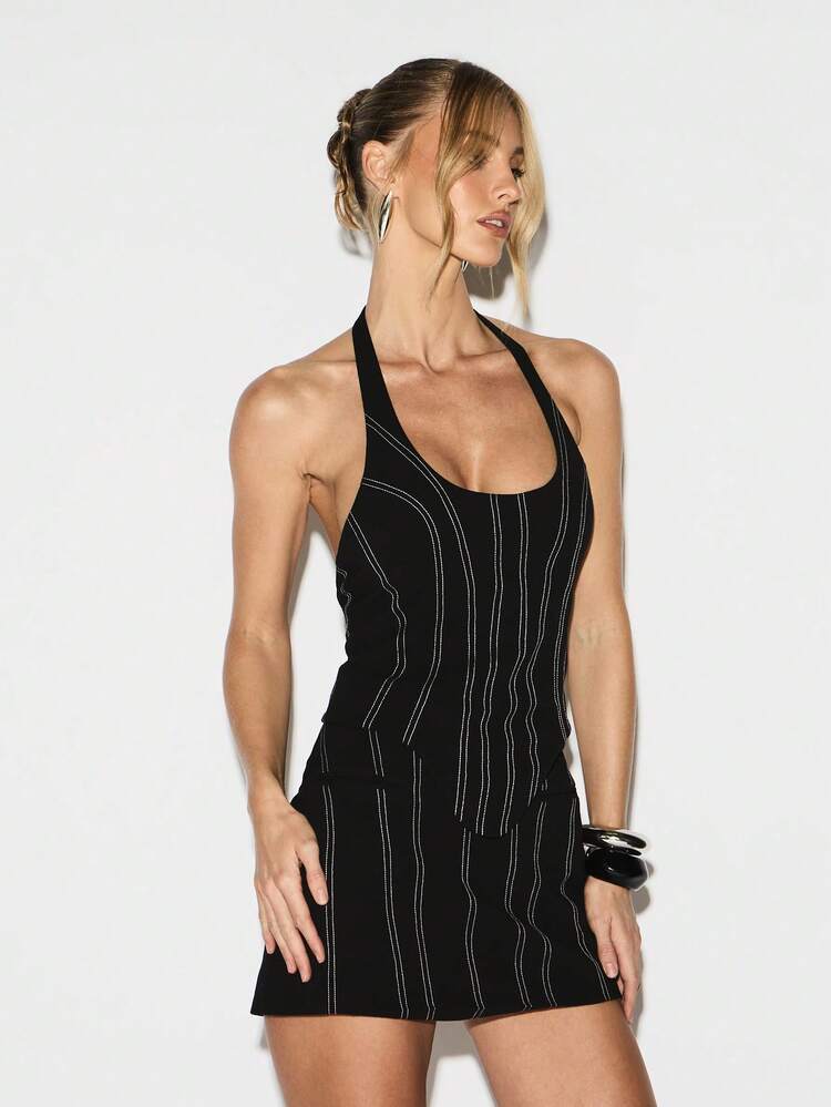 KIZN Halter Neck Corset Tank With Contrast Seam