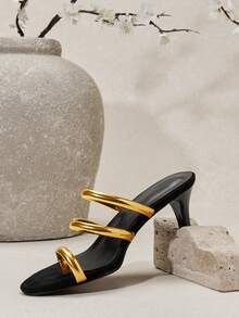 SHUZIA 女士金属带趾环小猫跟凉鞋 - 金色 - 查看 1