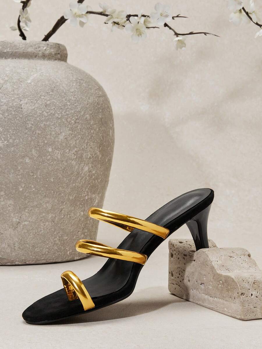 SHUZIA 女士金属带趾环小猫跟凉鞋 - 金色 - 查看 1