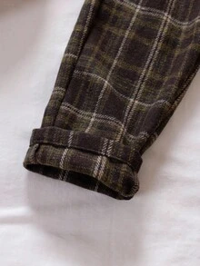 2件套 青少年男童时尚宽松连帽衫上衣和格子休闲舒适家居服套装 - 棕色 - 查看 6