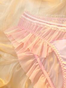 DelicateAllure Bragas de encaje con diseño de parches y talle bajo para tallas grandes - Rosa Pálido - Ver 7
