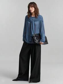 Ontre 女士宽松圆领二合一长袖T恤，都市通勤商务休闲风，秋冬季