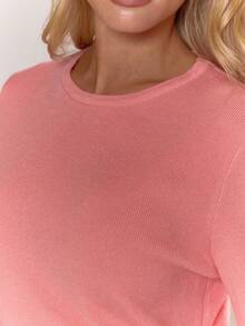 MUSERA 针织圆领长袖上衣，休闲度假机场休闲秋季返校优雅春夏装 - 粉色 - 查看 6