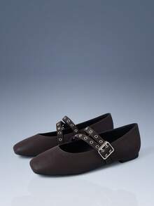 CUCCOO GRLICON 女士搭扣设计时尚百搭休闲平底鞋 - 卡其色 - 查看 2