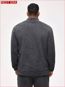 Rest Era 男士纯色半开襟拉链长袖家居服上衣，蓬松冬季款 - 灰色 - 查看 2